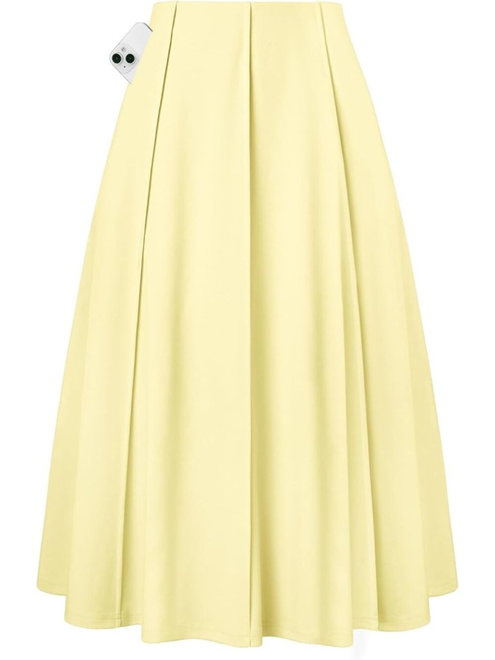 Women's Yellow Panel-pleated High-waisted Deep Side Pockets A Line Flowy Skirt